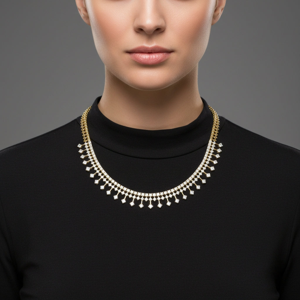 Round Arc & Princess Drop Necklace