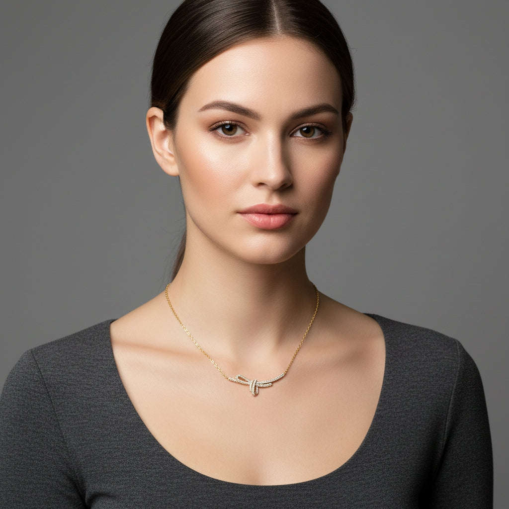 Round Brilliant Bow Necklace