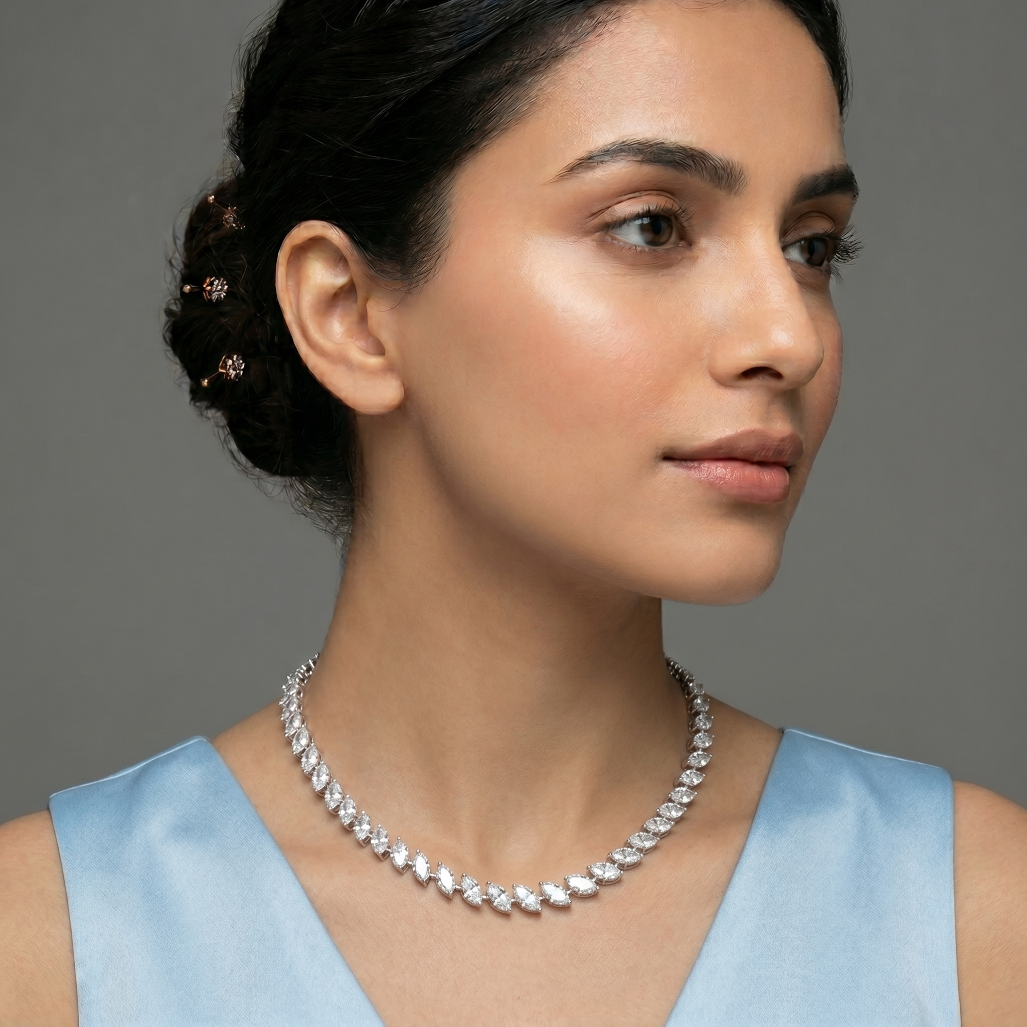 0.25cent Marquise Diamond Single Line Necklace