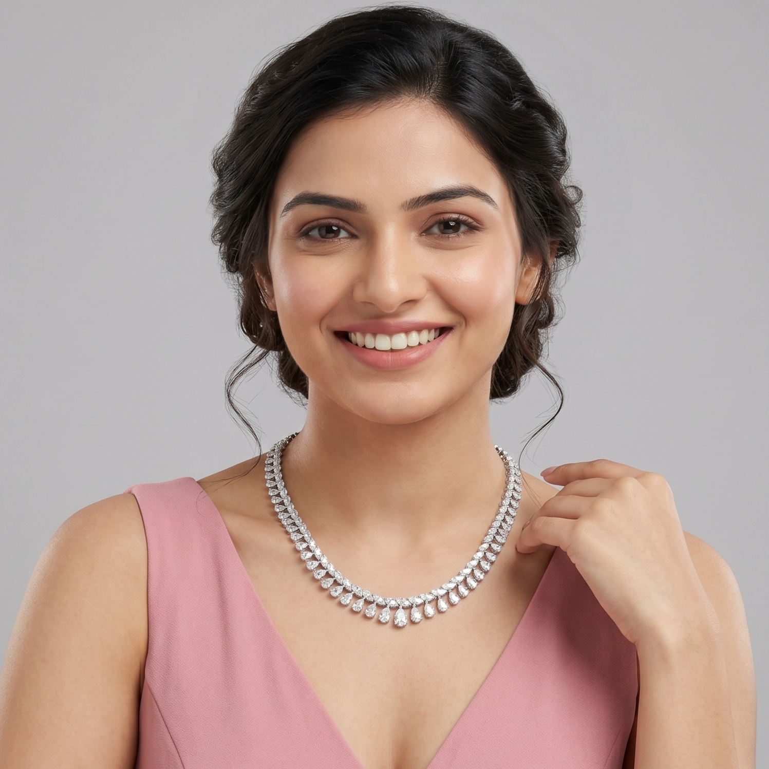 Marquise-Pear Single Line Necklace