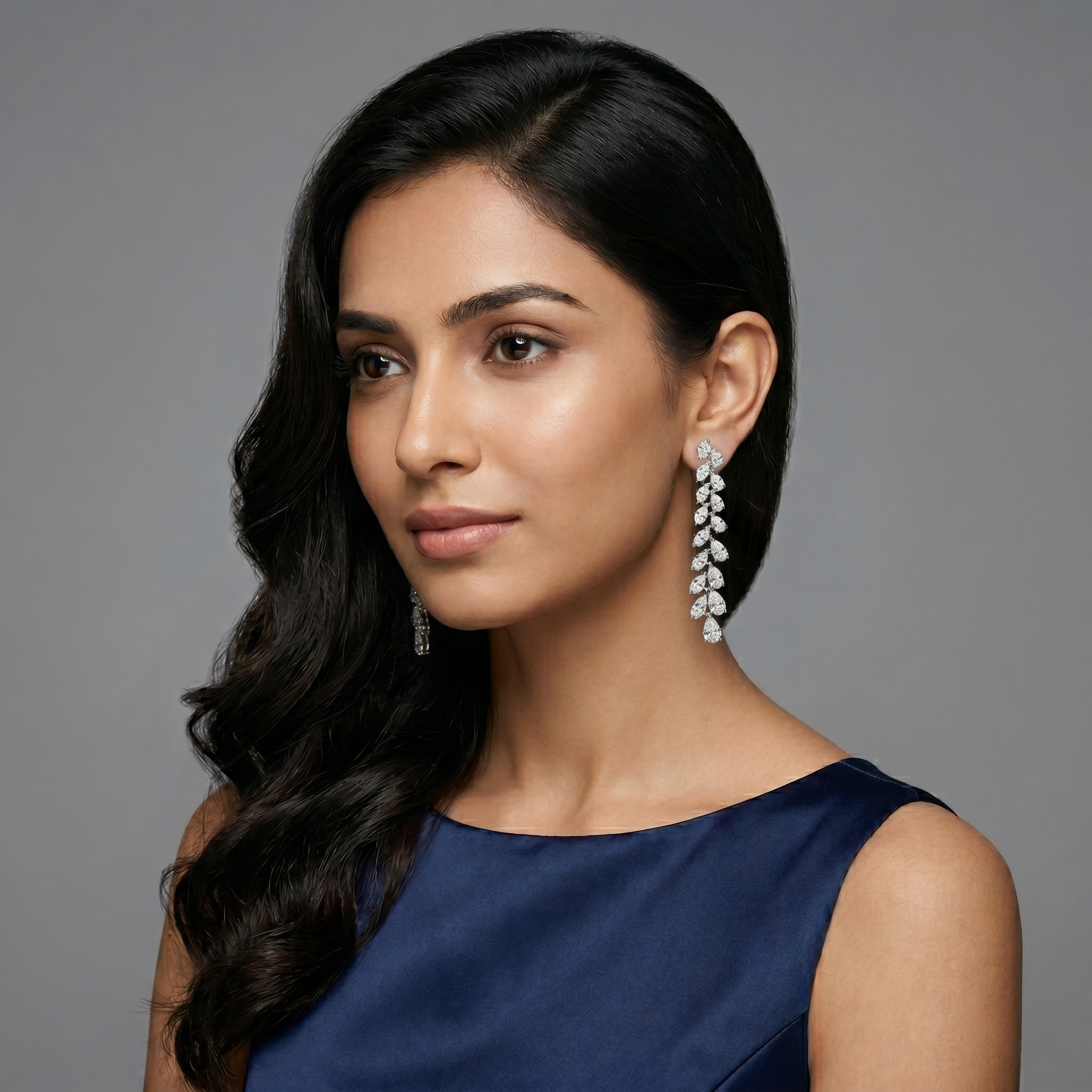 Marquise-Pear Single Line Earrings