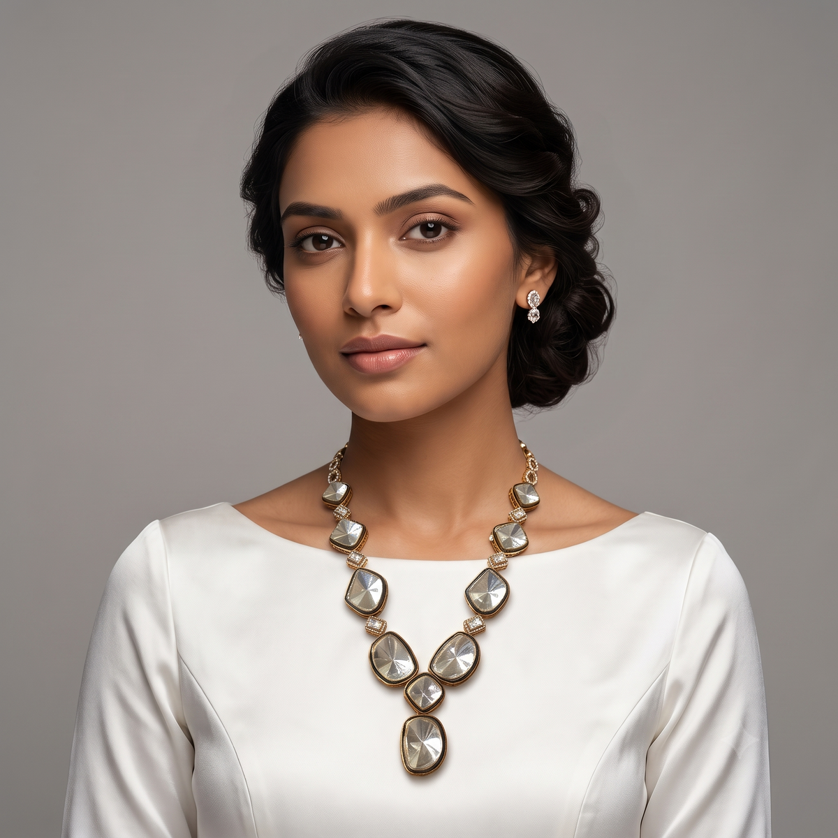 Solitaire polki single line necklace