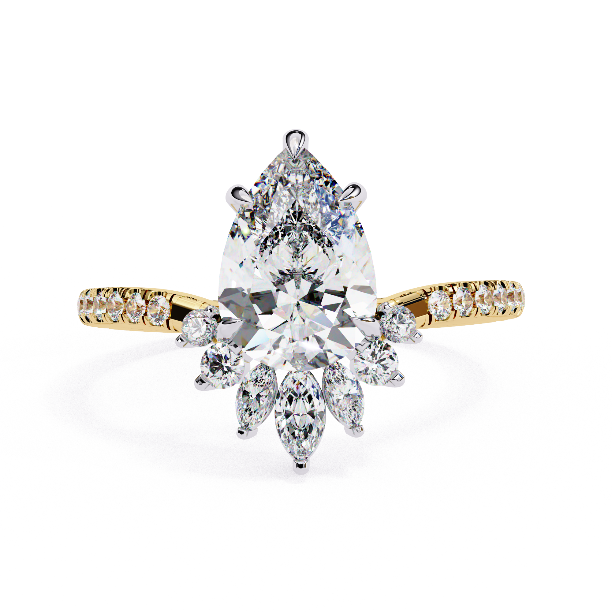 Lab-created pear and marquise solitaire diamond ring for women