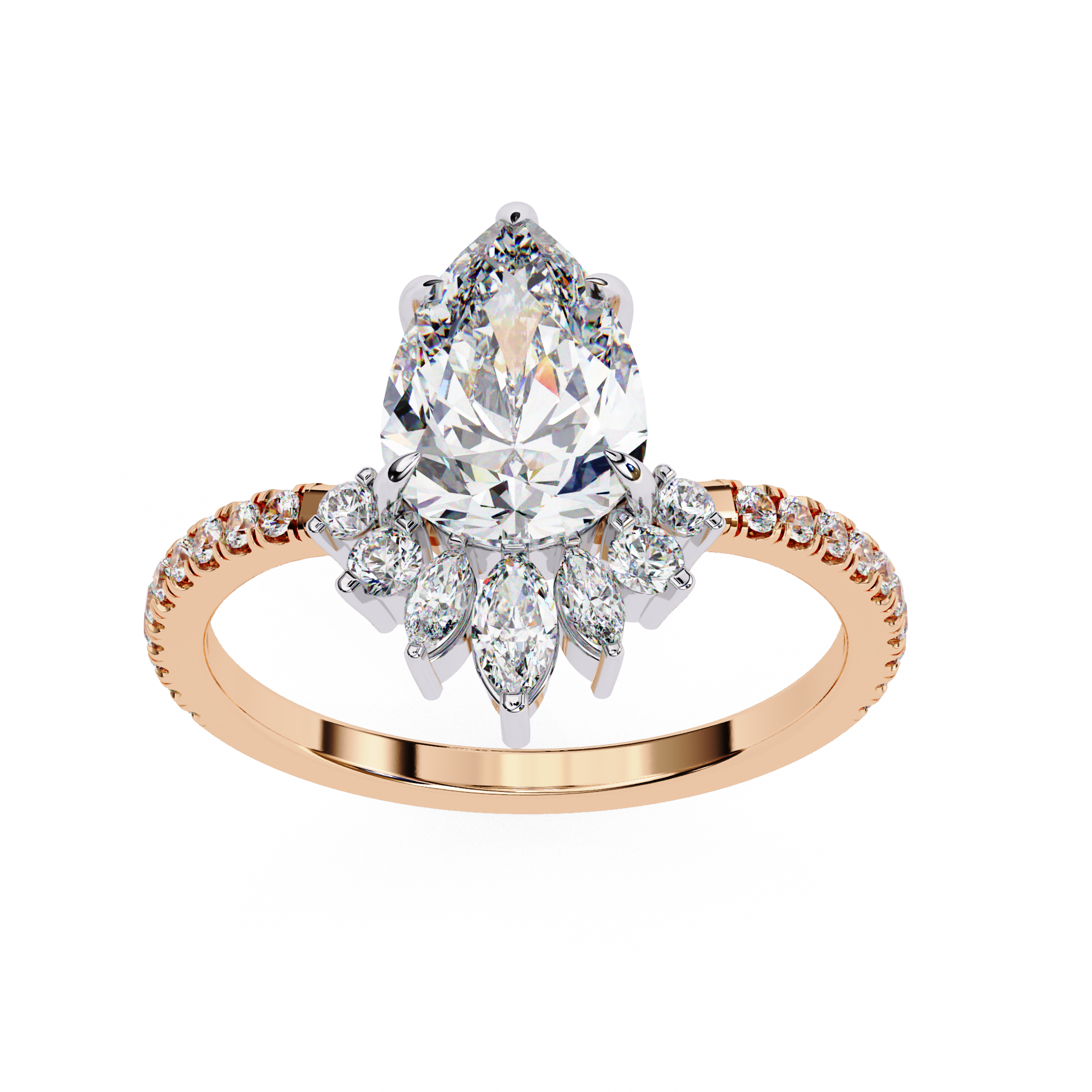 Lab-created pear and marquise solitaire diamond ring for women