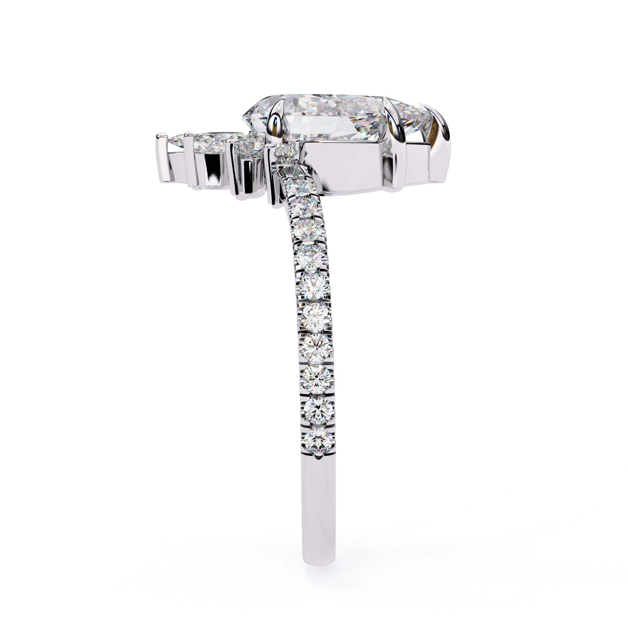 Lab-created pear and marquise solitaire diamond ring for women