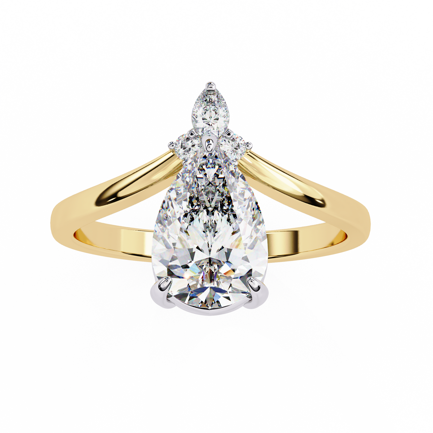 Solitaire Pear Cluster Ring
