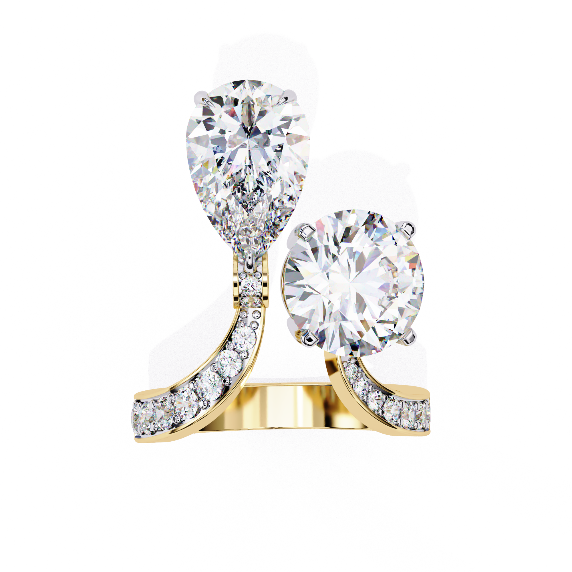 IGI-certified 3.5 ct lab-grown pear-round twin solitaire diamond ring for women