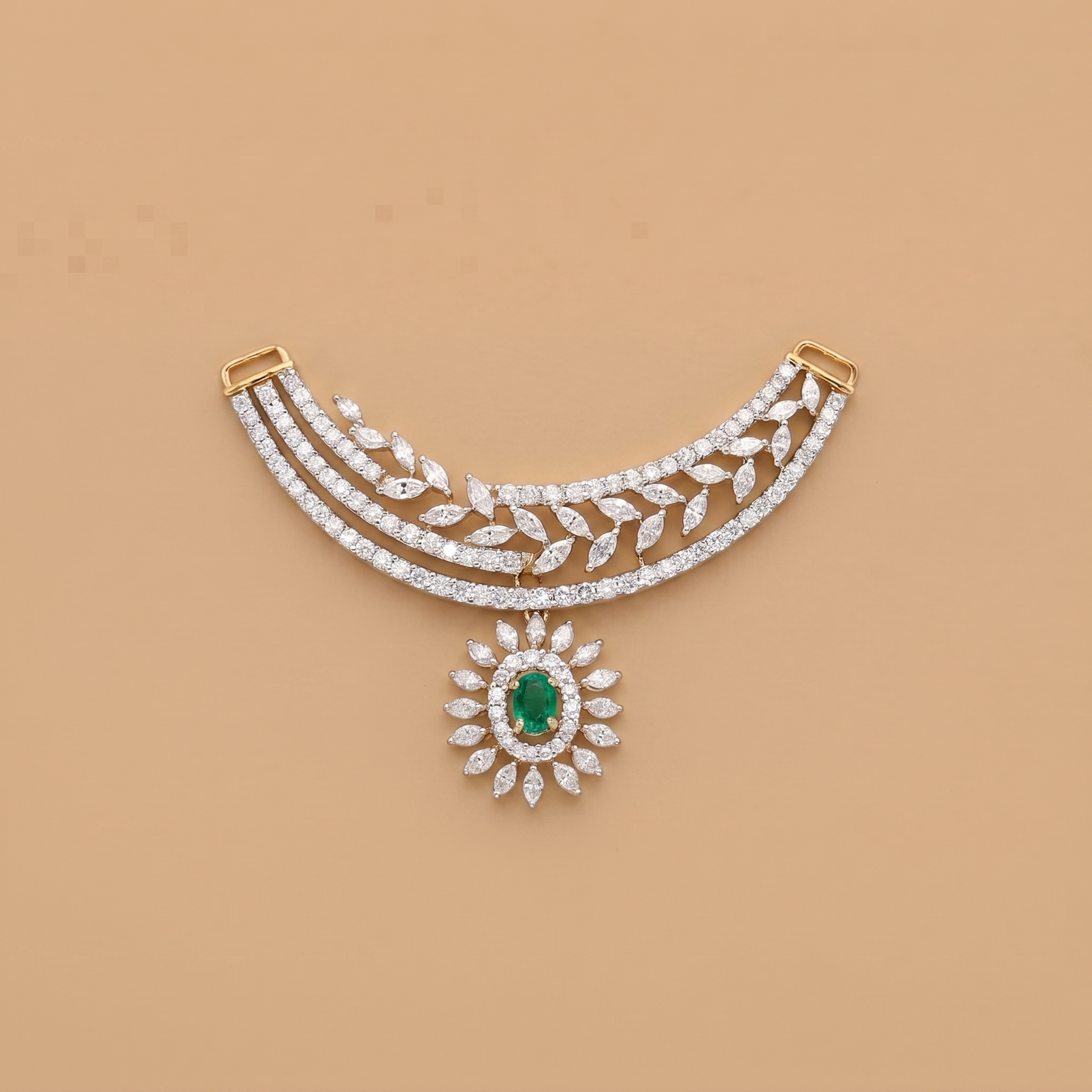 Labgrown Emerald Pendant Hanging Mangalsutra