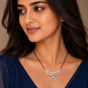 Labgrown Emerald Pendant Hanging Mangalsutra