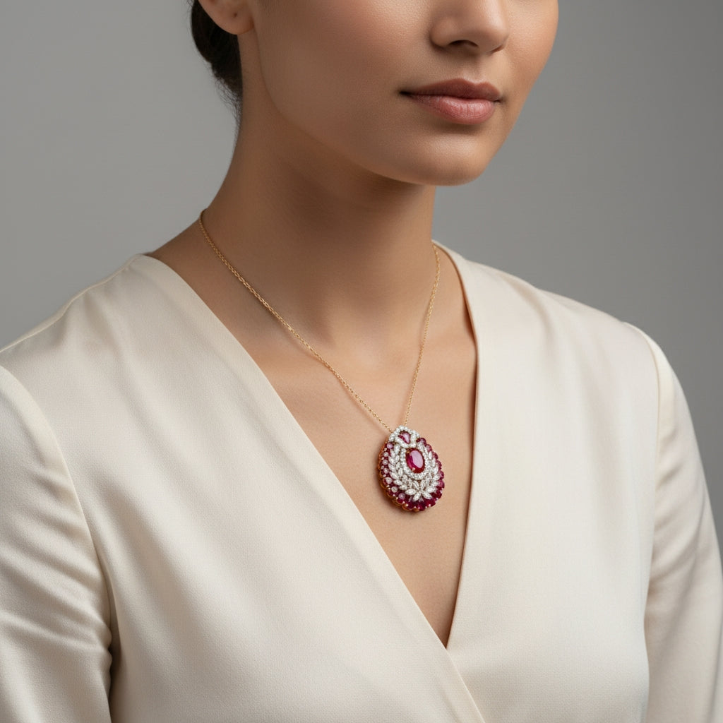 Crimson Red Flora Pendant / Brooch