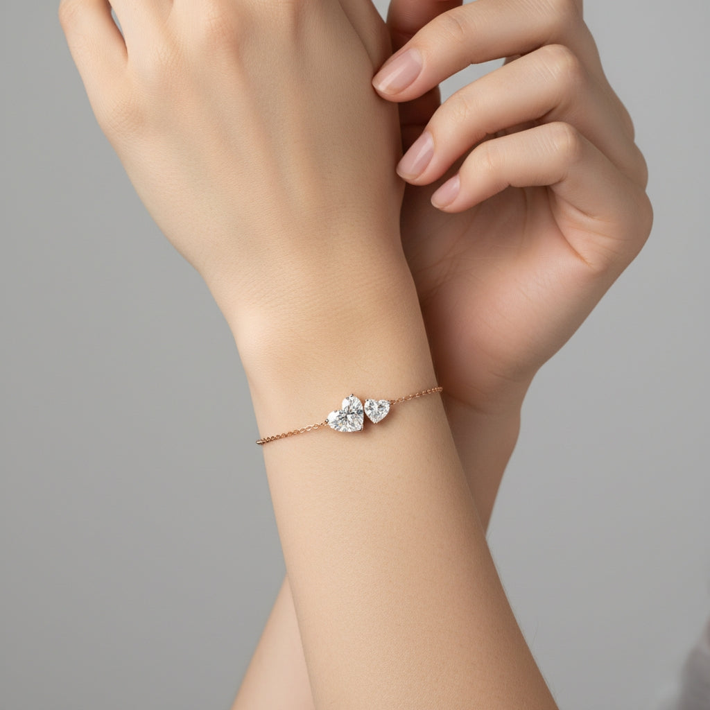 Two peas in a pod heart solitaire bracelet