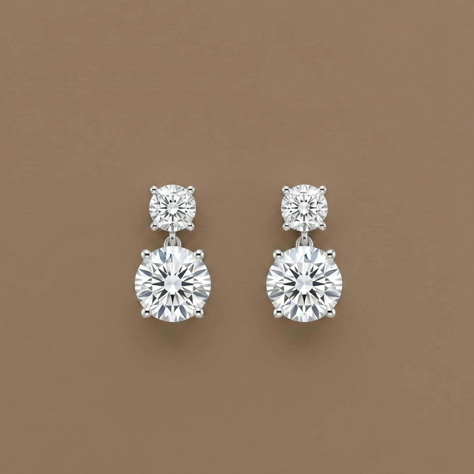 Custom-made lab-grown round diamond stud drop earrings for women