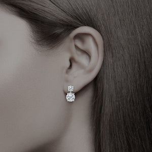 Custom-made lab-grown round diamond stud drop earrings for women