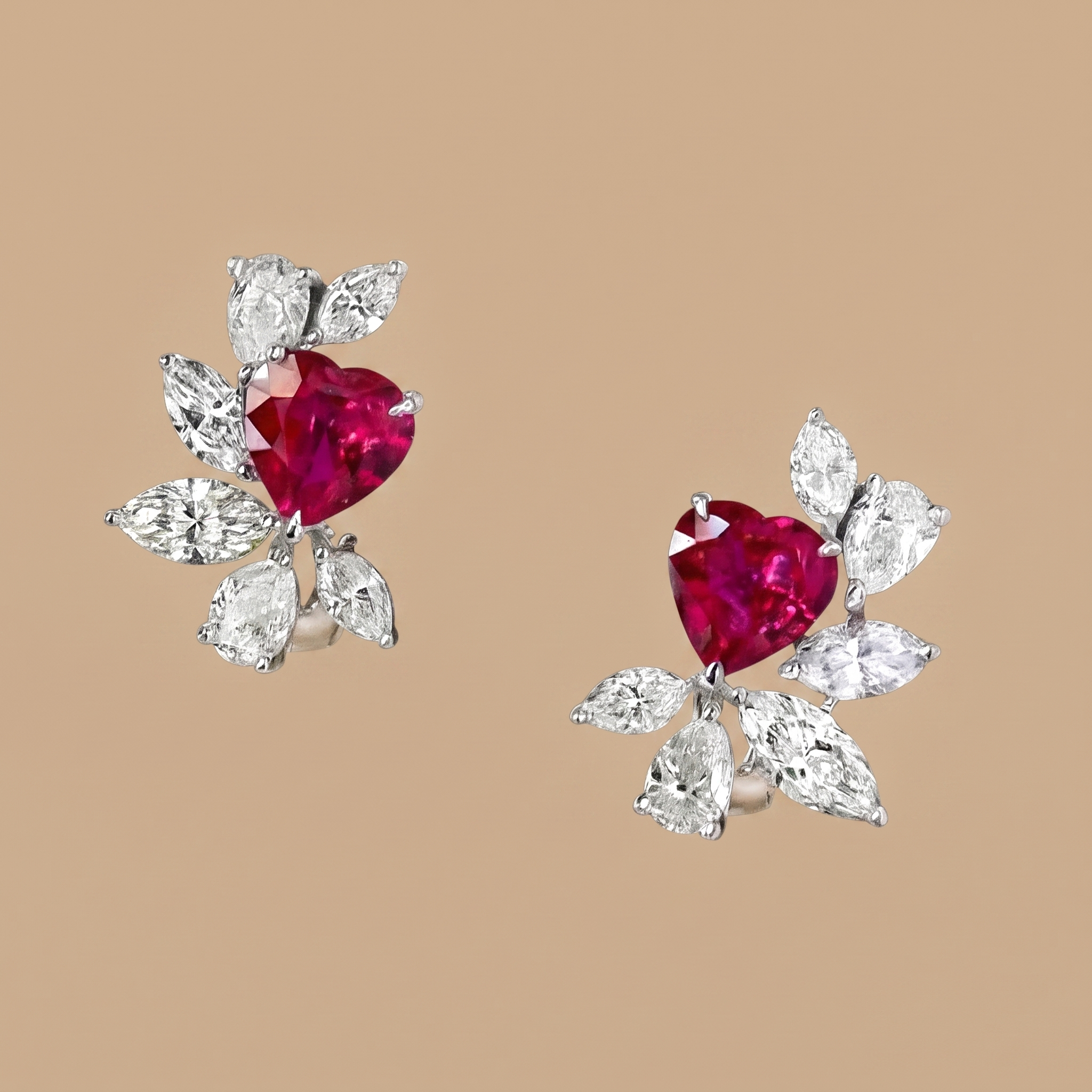 Labgrown ruby heart shape Studs