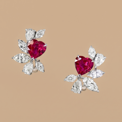 Labgrown ruby heart shape Studs