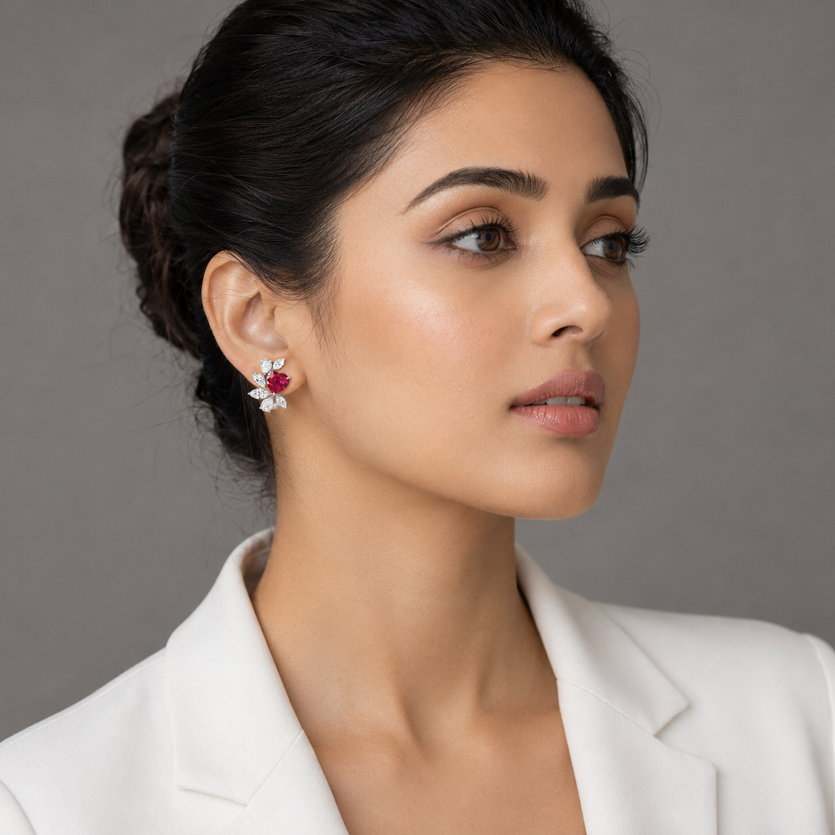 Labgrown ruby heart shape Studs