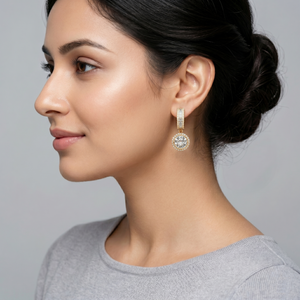 Round Halo Drop Solitaire Earrings