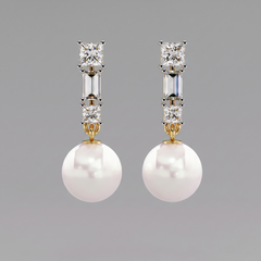 Mixed-Cut Diamond and Pearl Earrings