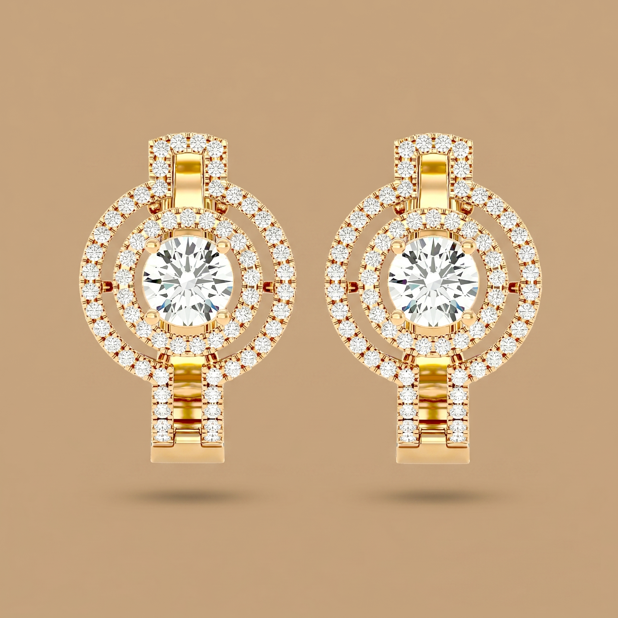 Solitaire Round Double Halo Studs Earrings