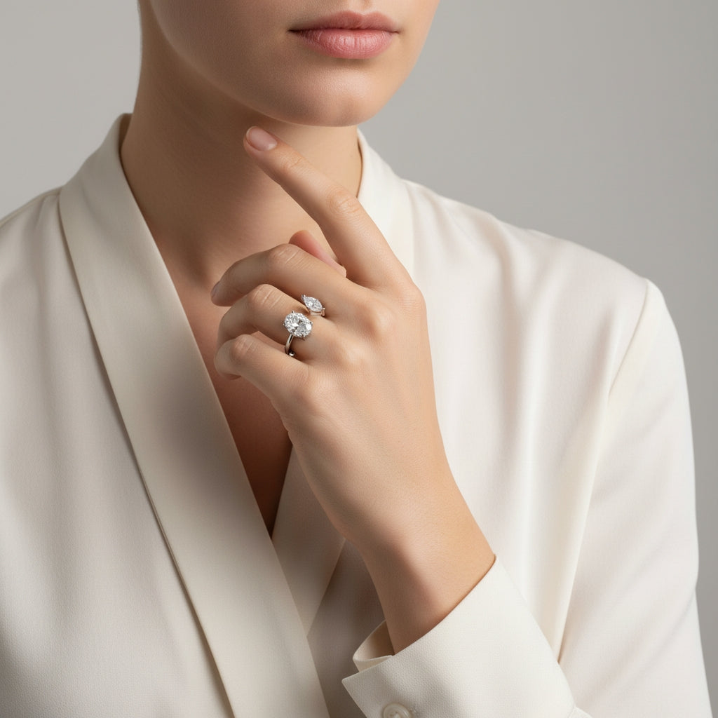 IGI-certified lab-grown geometric diamond ring – unique yin-yang design for women