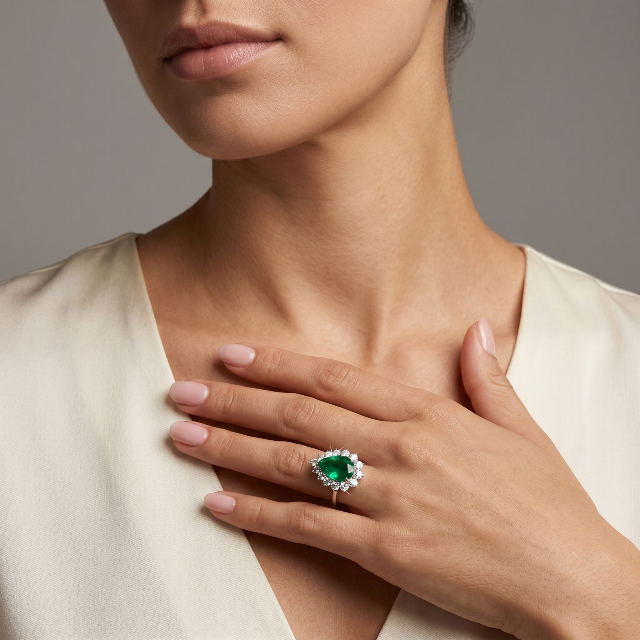 Emerald tear drop ring