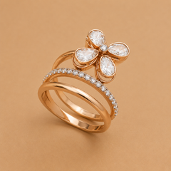 Flower polki ring with spiral band