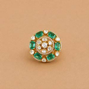Emerald and polki round cocktail ring