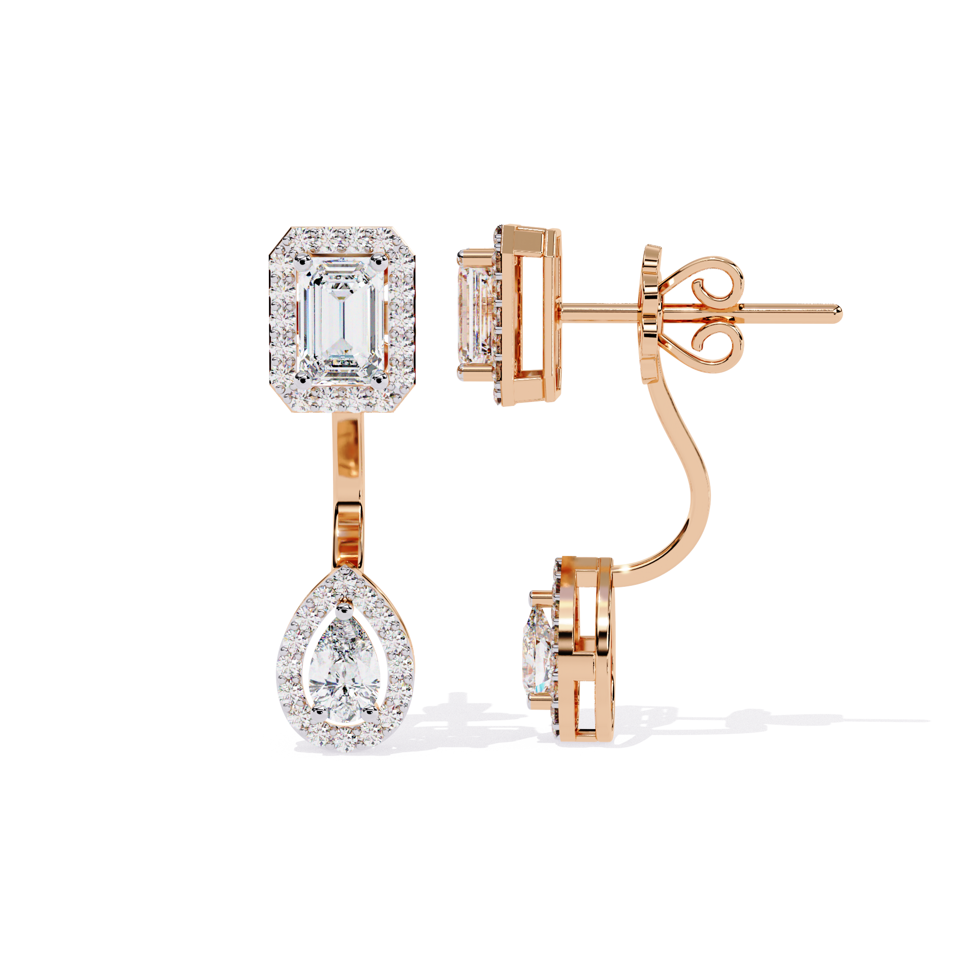 IGI-certified lab-grown emerald and pear-cut diamond solitaire earrings