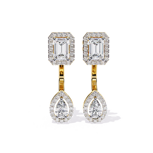 IGI-certified lab-grown emerald and pear-cut diamond solitaire earrings