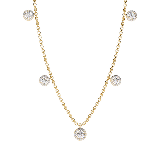 Classic Five-Solitaire Halo Necklace