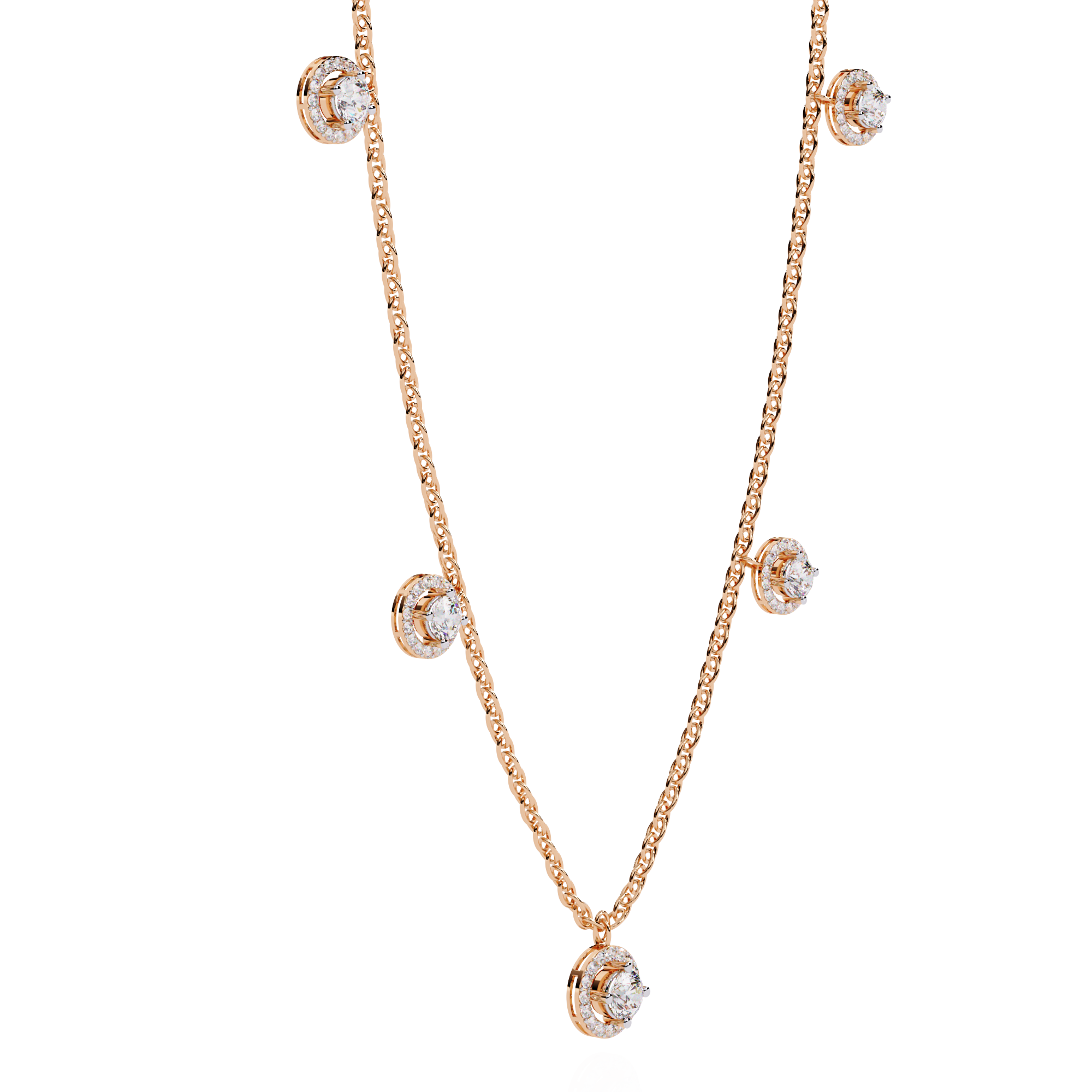 Classic Five-Solitaire Halo Necklace