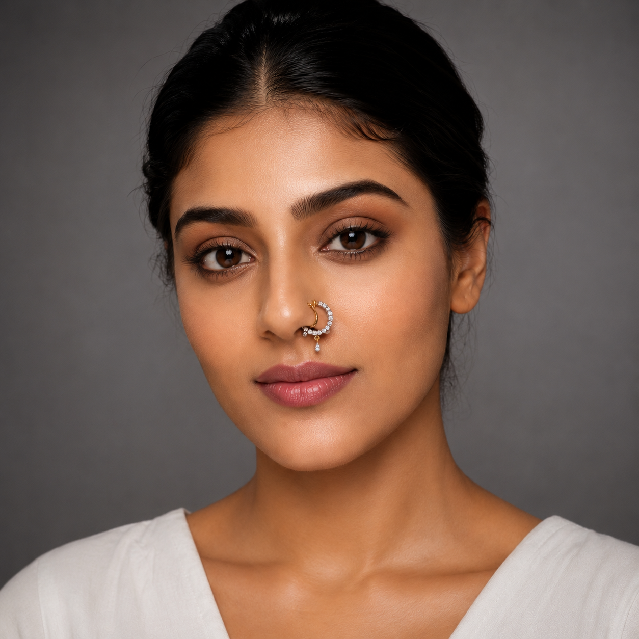 Labgrown Round Diamond Classic Nath With Drop Hangings