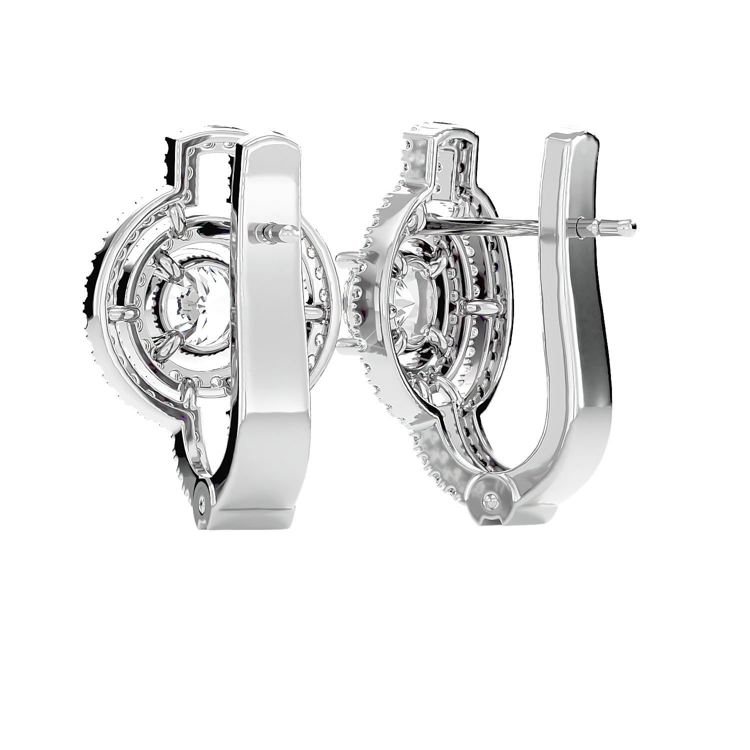 Solitaire Round Double Halo Studs Earrings