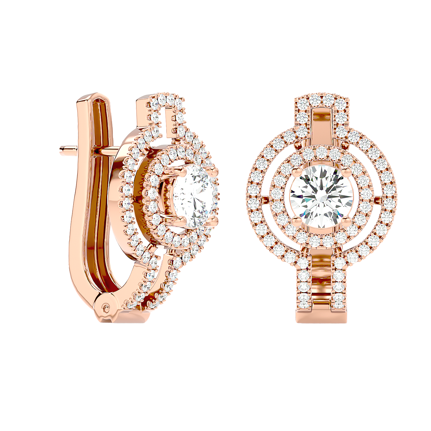 Solitaire Round Double Halo Studs Earrings
