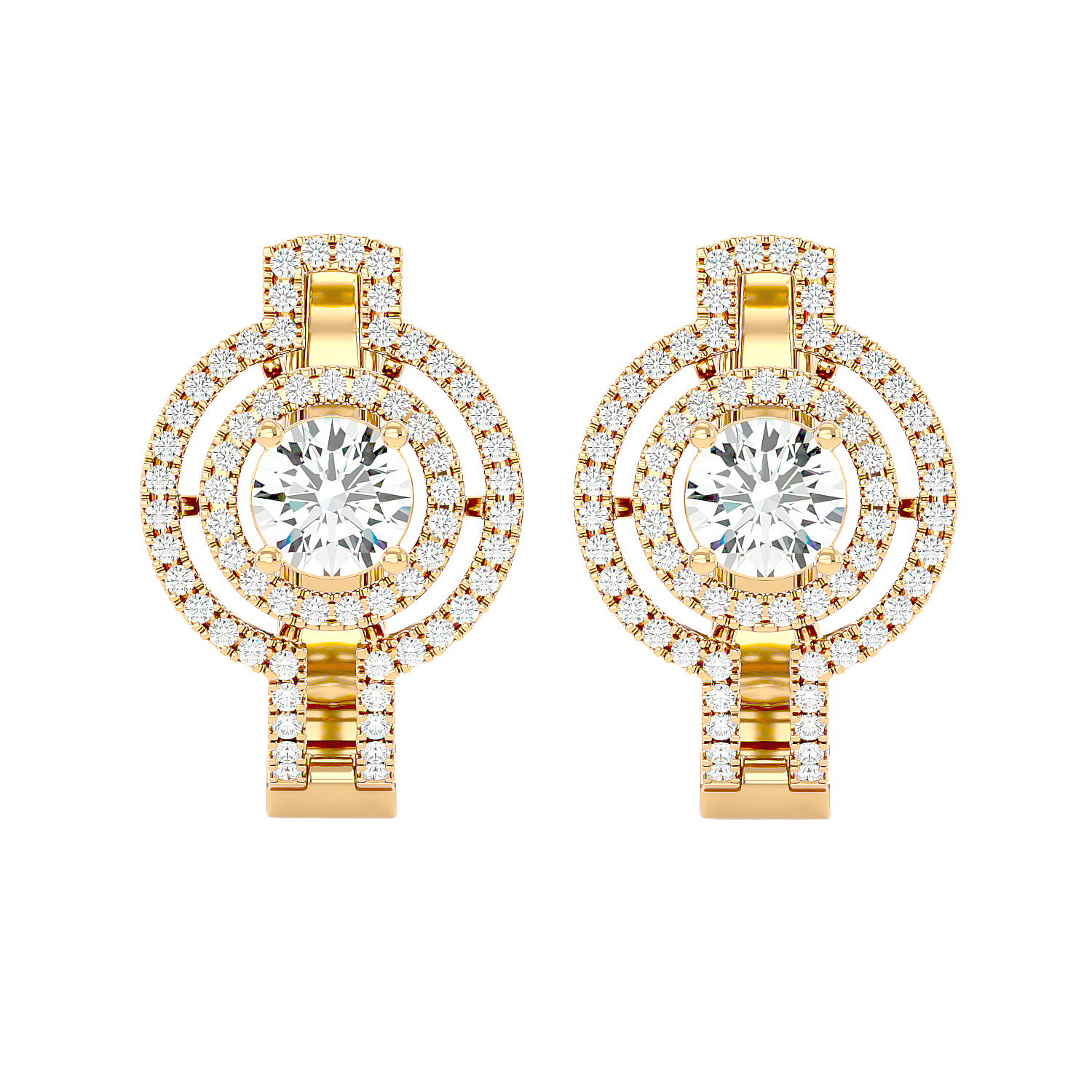 Solitaire Round Double Halo Studs Earrings