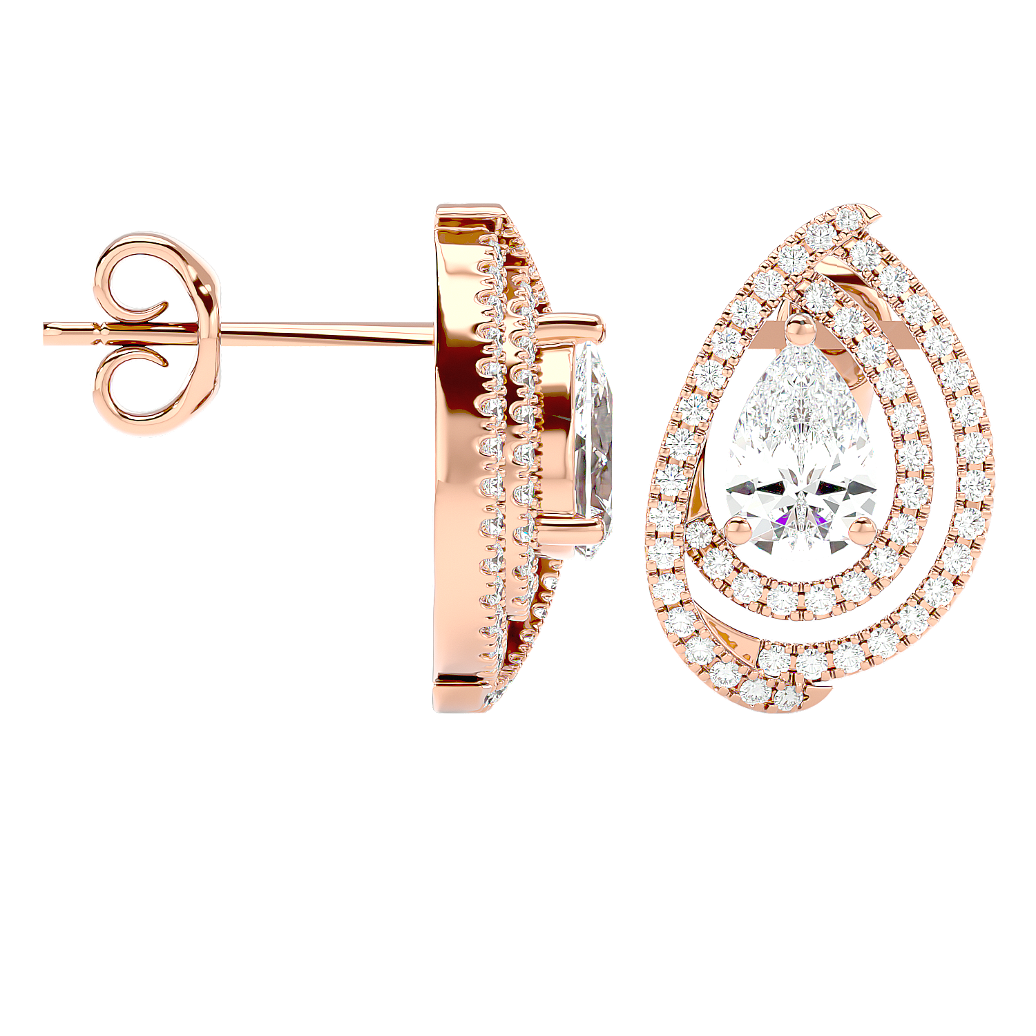 Double Halo Pear Studs