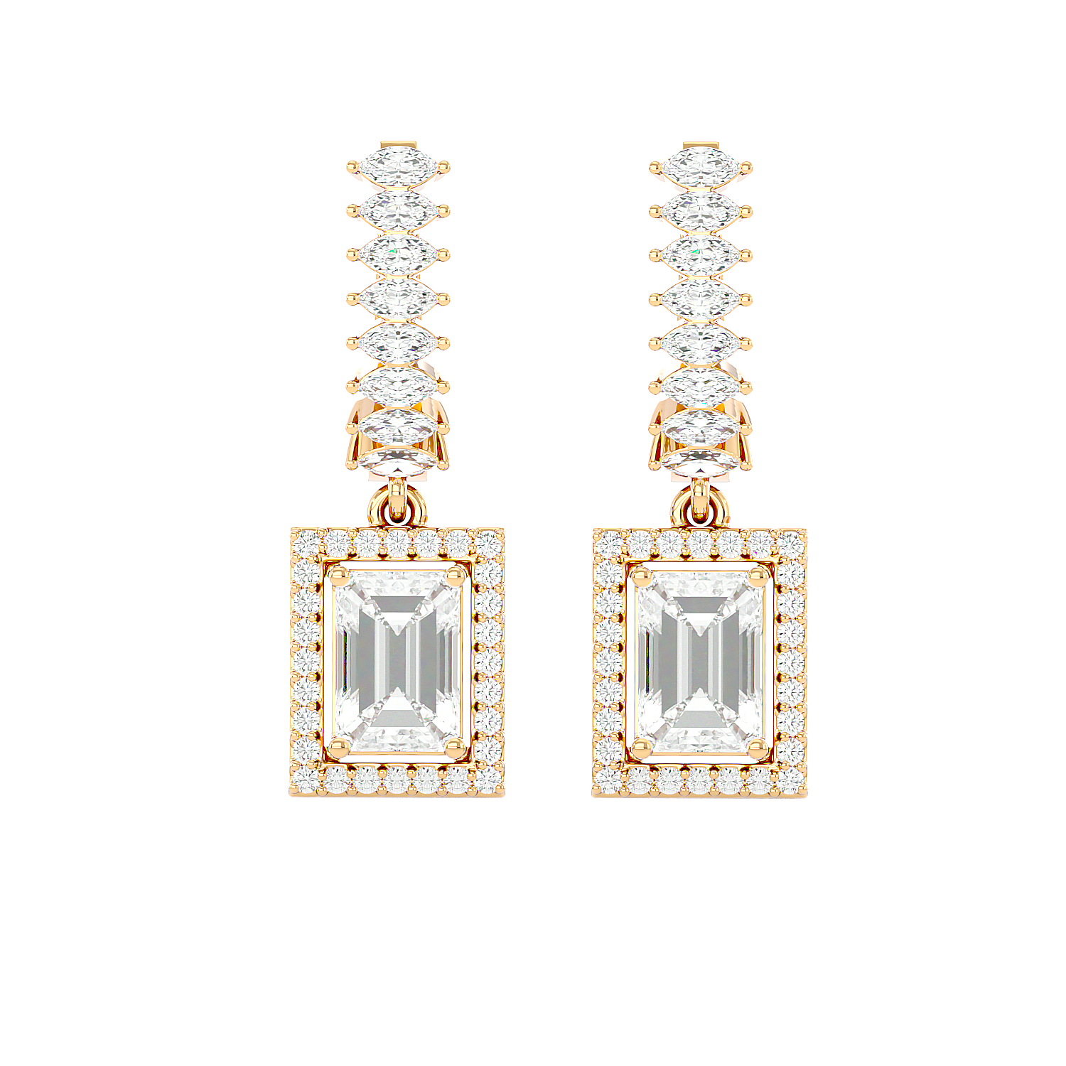 Marquise and Emerald Solitaire Earrings