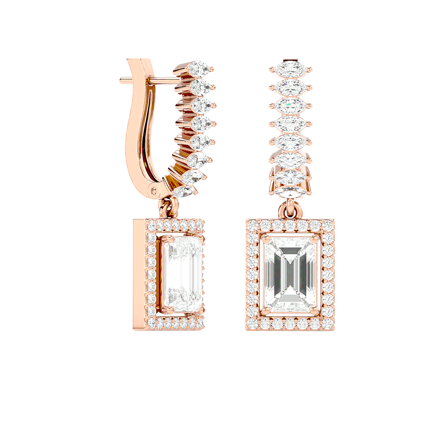 Marquise and Emerald Solitaire Earrings